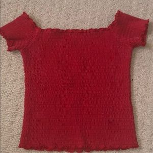 red off the shoulder crop top